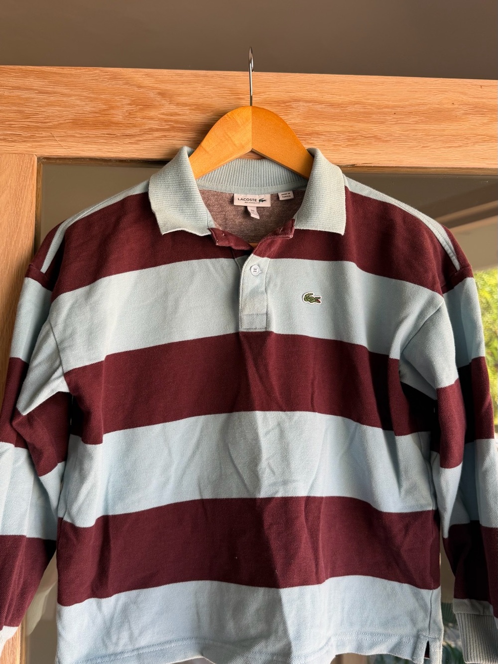 Lacoste Men’s Rugby Polo - Light Blue & Burgundy Stripes